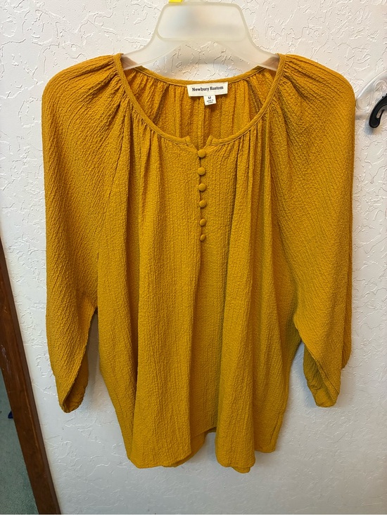 Newbury Kustom Tops - Newbury Kustom Mustard Textured Button-Pleat Peasant Blouse